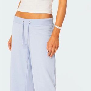 Edikted Blue and White Track Pants with Elastic Waist